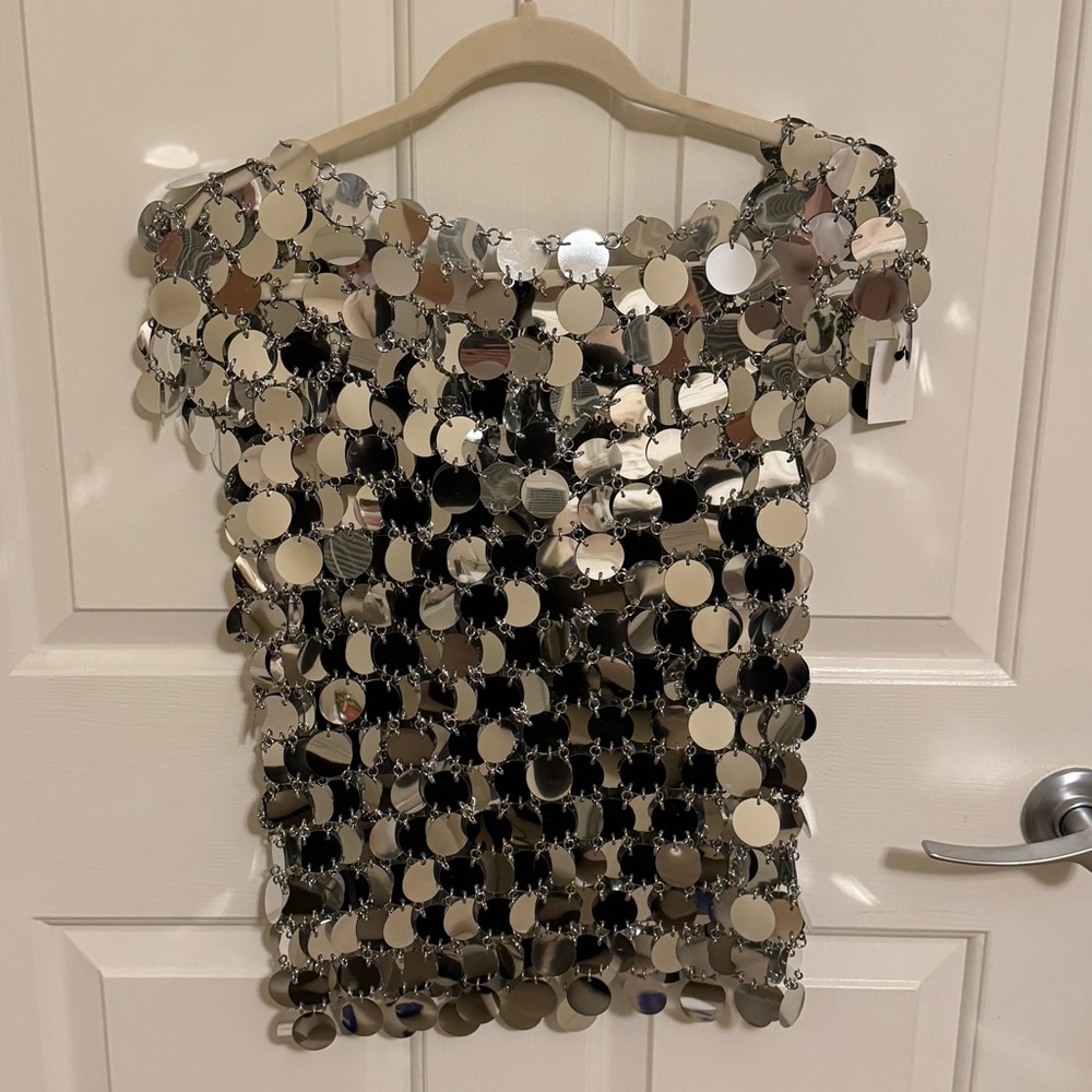 PACO RABANNE Sequin Silver Top NWT Size 42